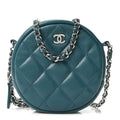 Caviar Quilted Round Clutch With Chain Green