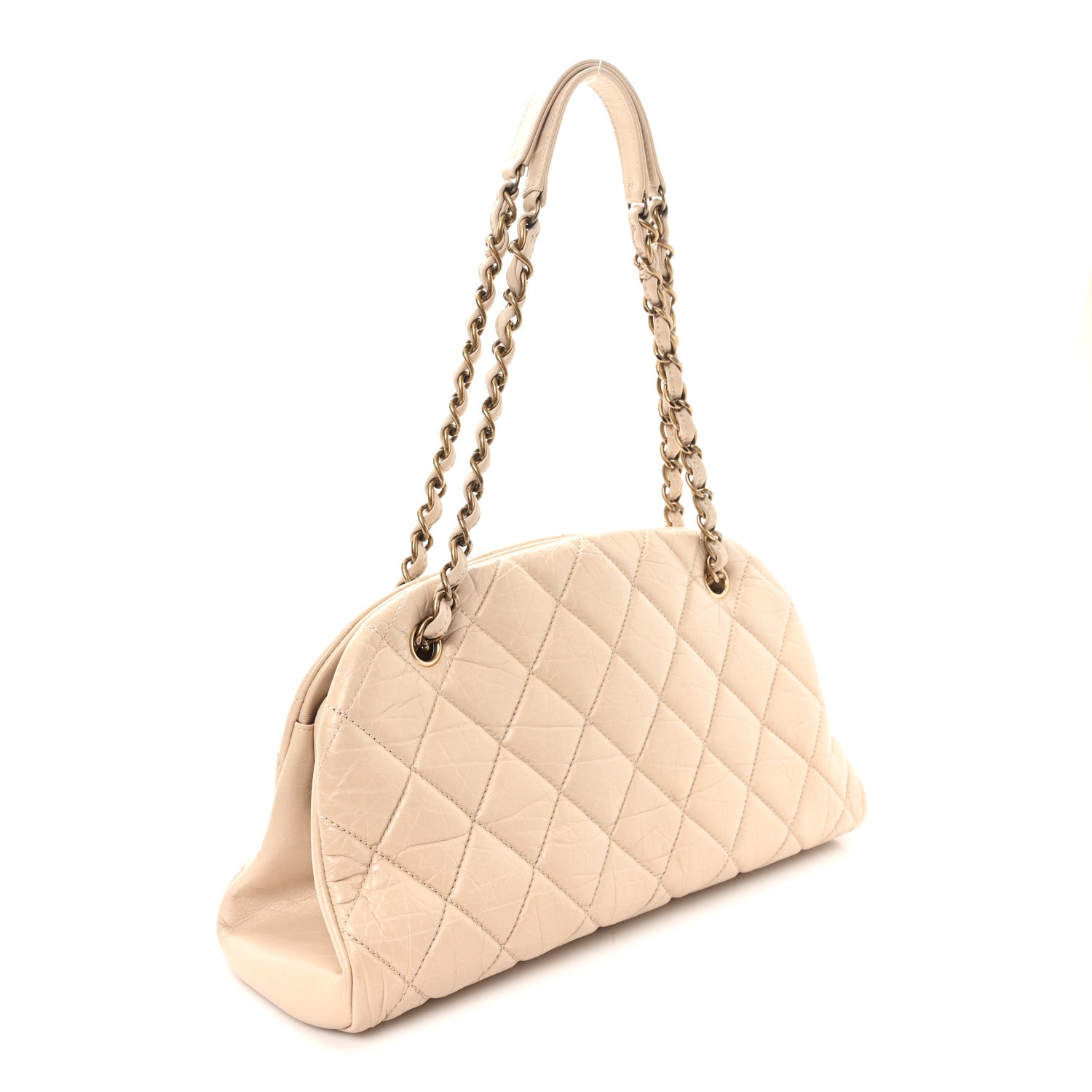 Aged Calfskin Quilted Medium Just Mademoiselle Bowling Bag Beige