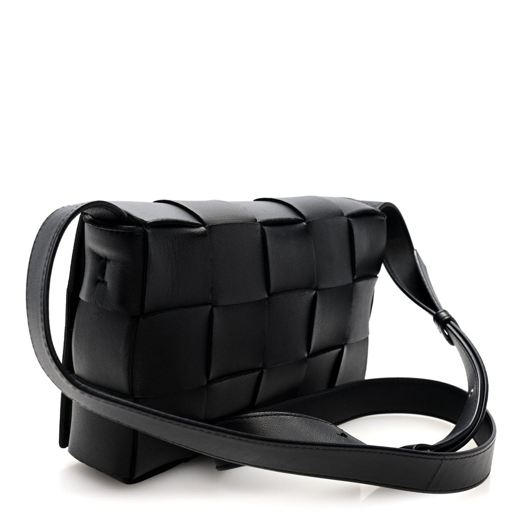 Lambskin Maxi Intreccio Small Cassette Crossbody Bag Black