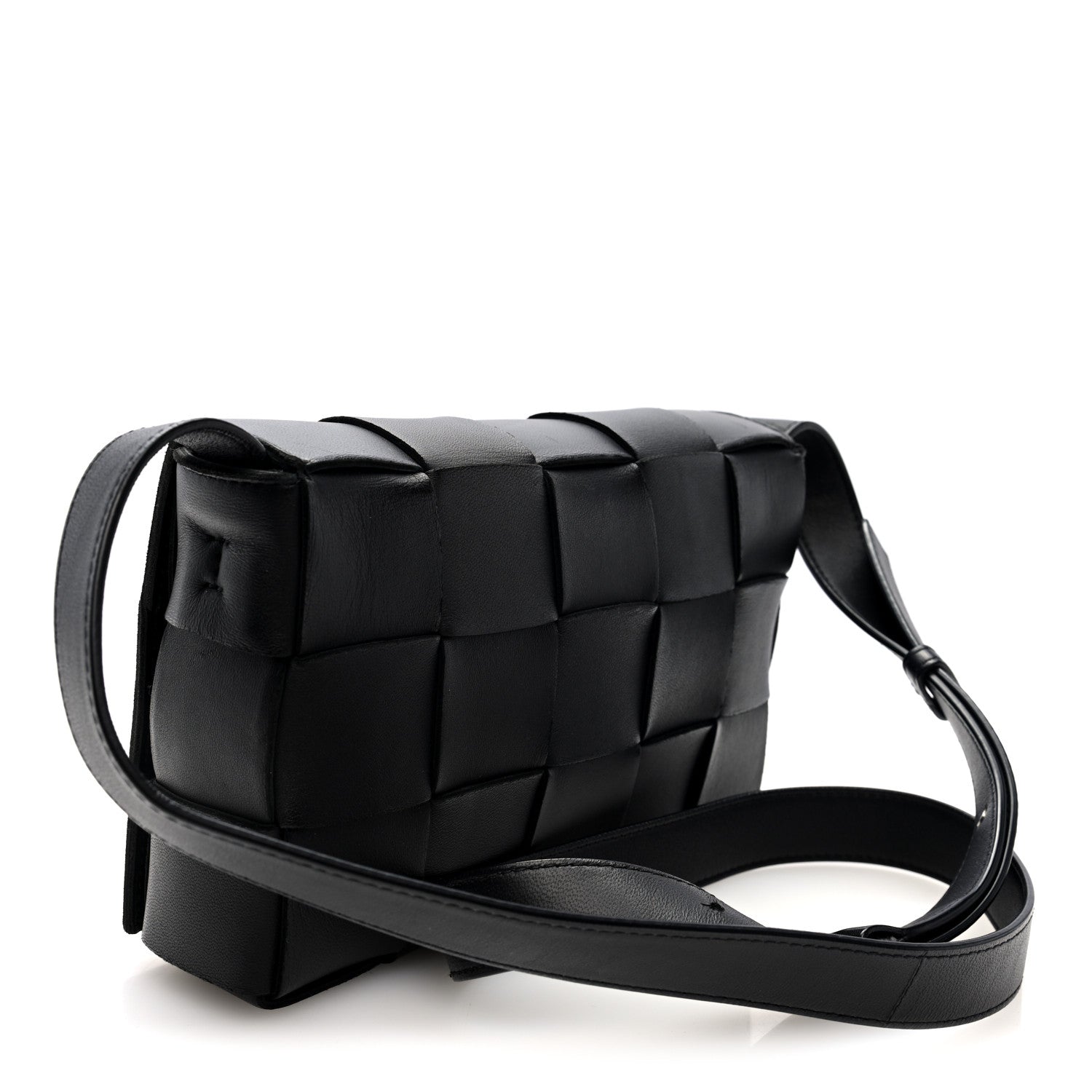 Lambskin Maxi Intreccio Small Cassette Crossbody Bag Black
