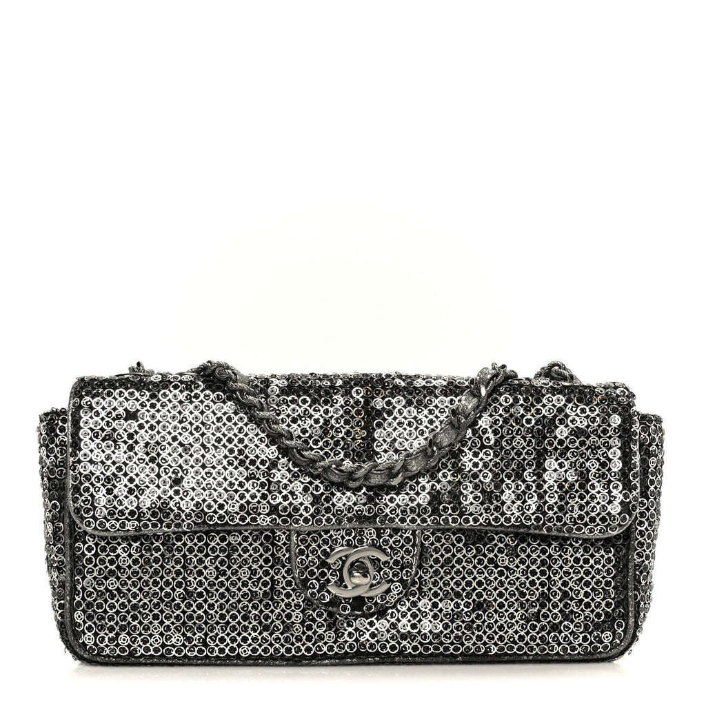 Sequin East West Flap Dark Silver