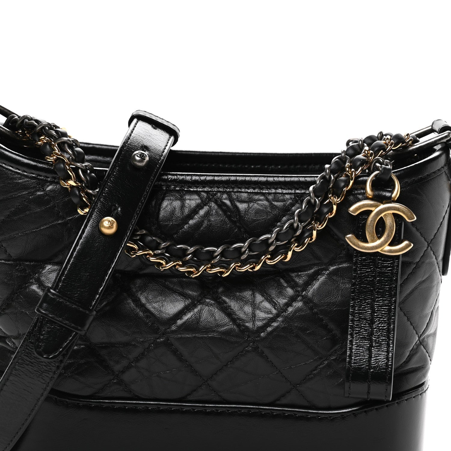 Aged Calfskin Quilted Small Gabrielle Hobo Black