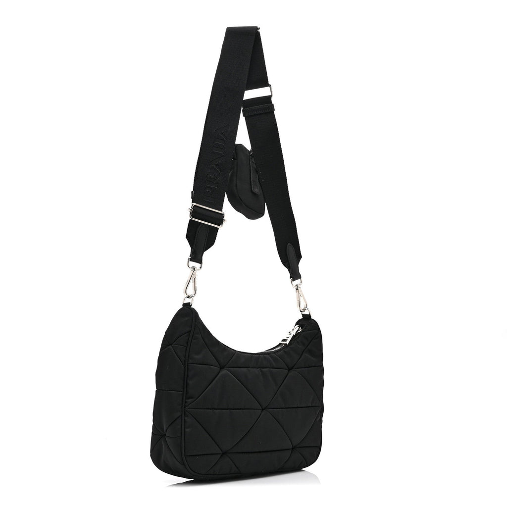 Re-Nylon Triangle Padded Patchwork Shoulder Bag Black