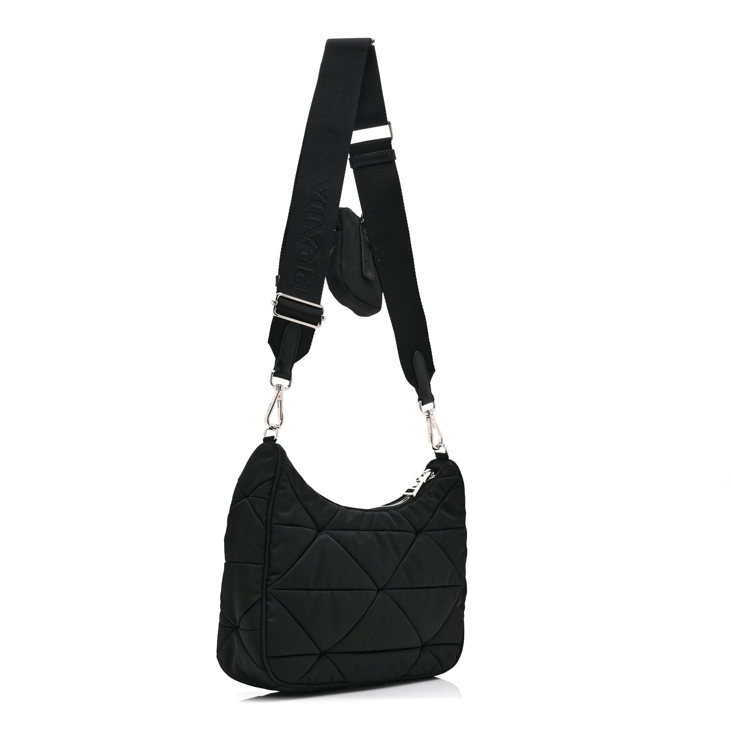 Re-Nylon Triangle Padded Patchwork Shoulder Bag Black