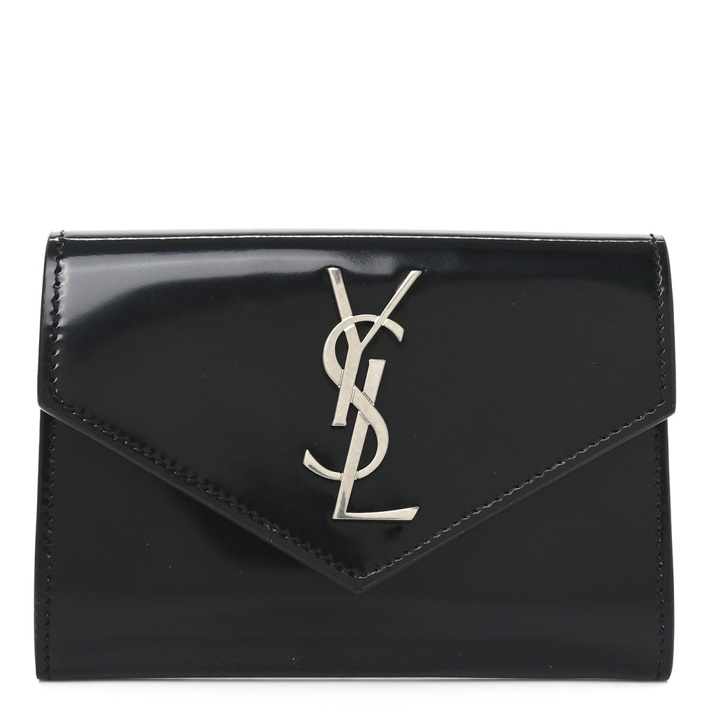 Patent Calfskin Small Monogram Envelope Wallet Black