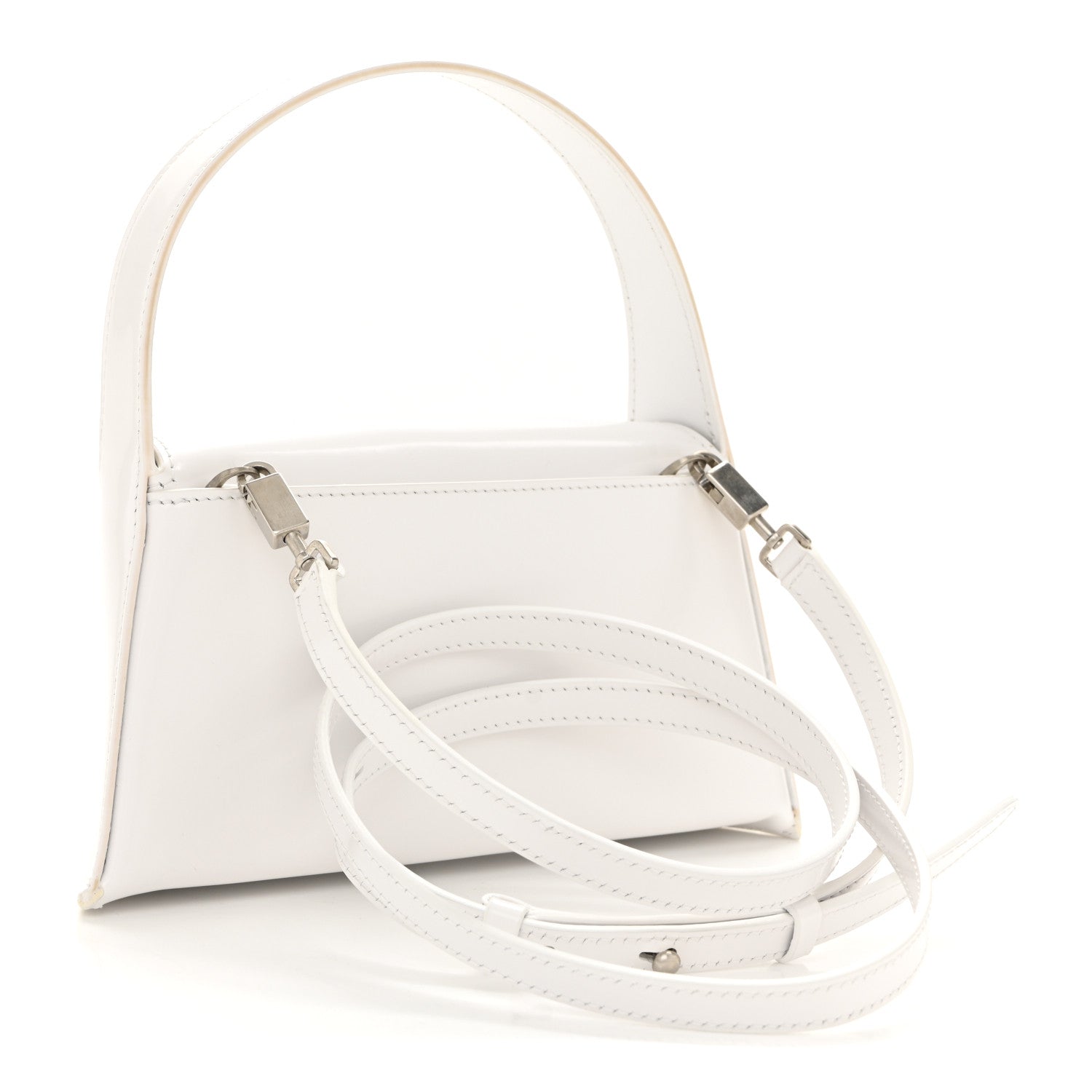 Brushed Calfskin Mini Geometric Prisma Shoulder Bag Optic White