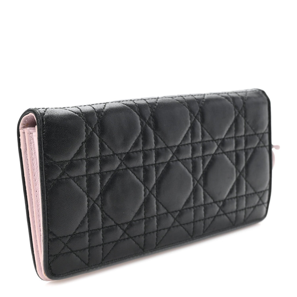 Lambskin Cannage Bi-Color Lady Dior Flap  Holder Black Mauve Pink