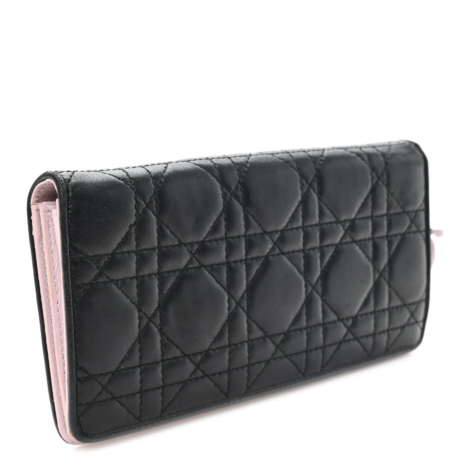 Lambskin Cannage Bi-Color Lady Dior Flap  Holder Black Mauve Pink