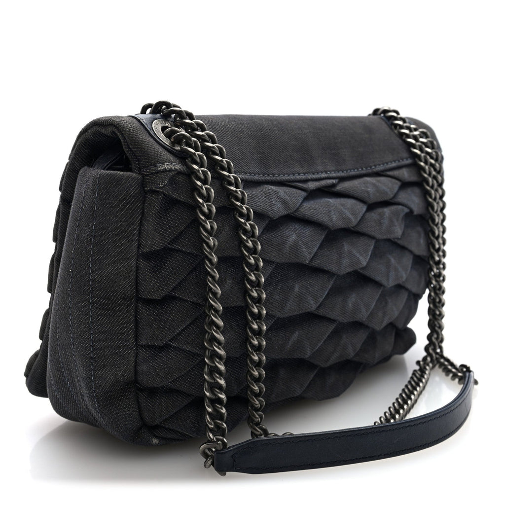 Denim Pleated Denim Turtle Flap Dark Blue