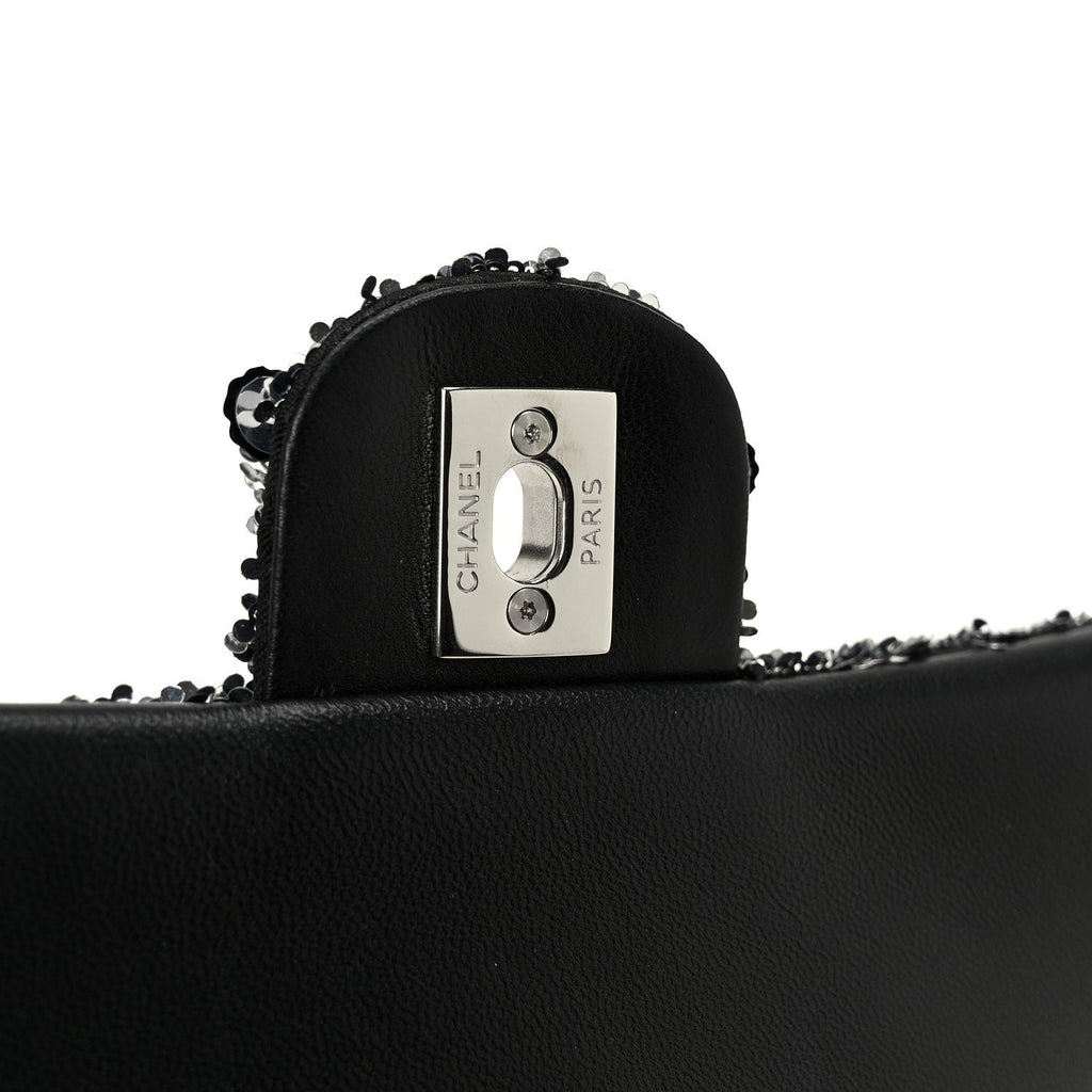 Sequin Quilted Small Single Flap Silver Black
