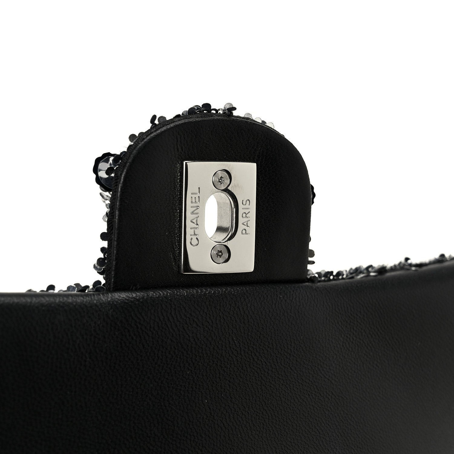 Sequin Quilted Small Single Flap Silver Black