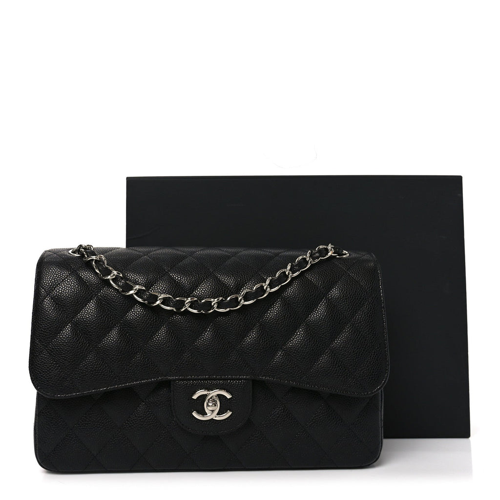 Caviar Quilted Jumbo Double Flap Black