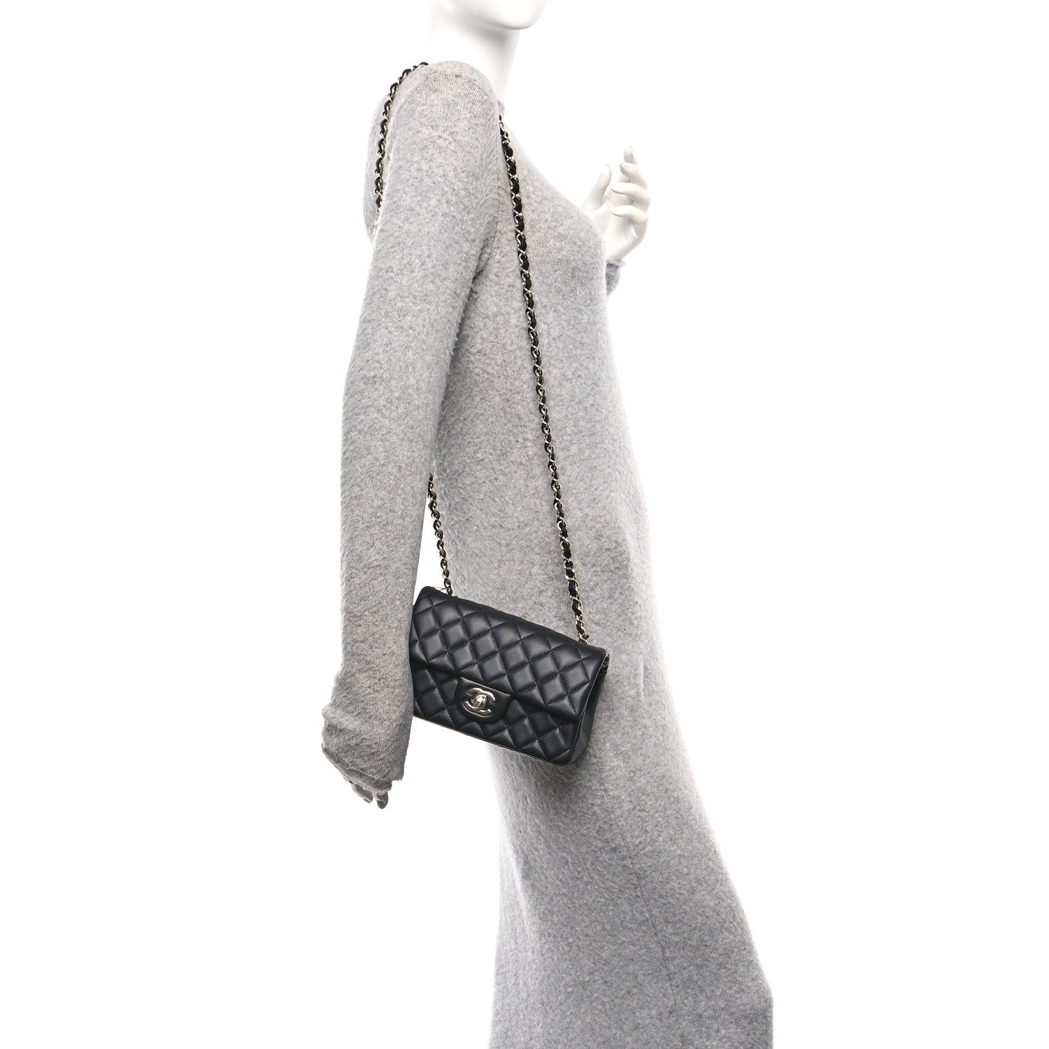 Lambskin Quilted Mini Rectangular Flap Black