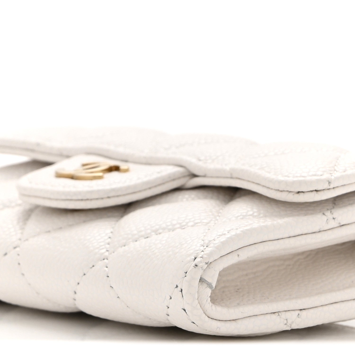 Caviar Quilted Flap  Holder Wallet White