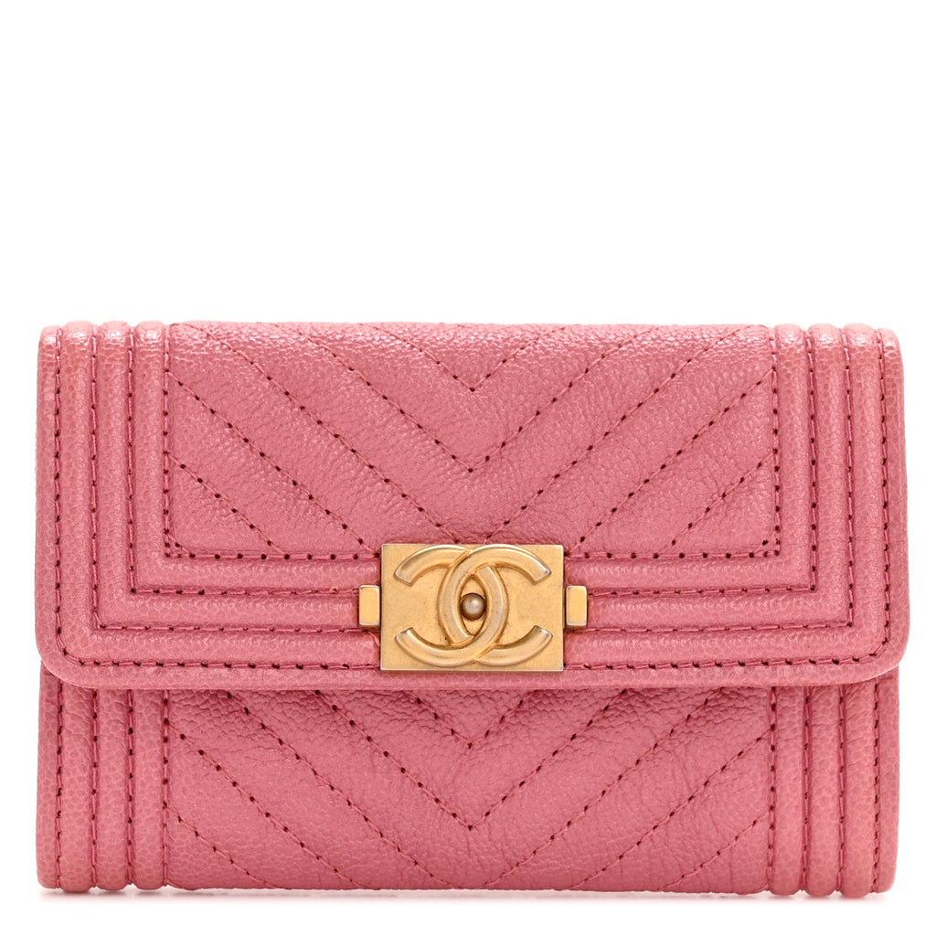 Caviar Chevron Quilted Boy Flap  Holder Wallet Pink