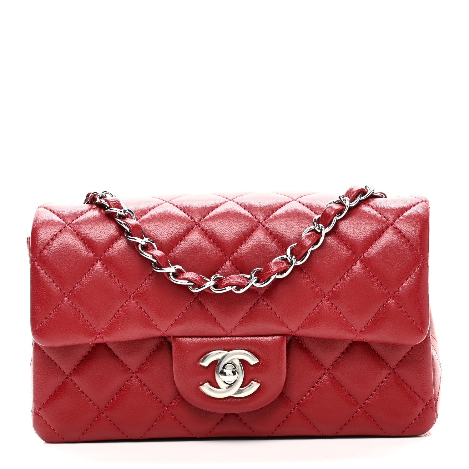 Lambskin Quilted Mini Rectangular Flap Red