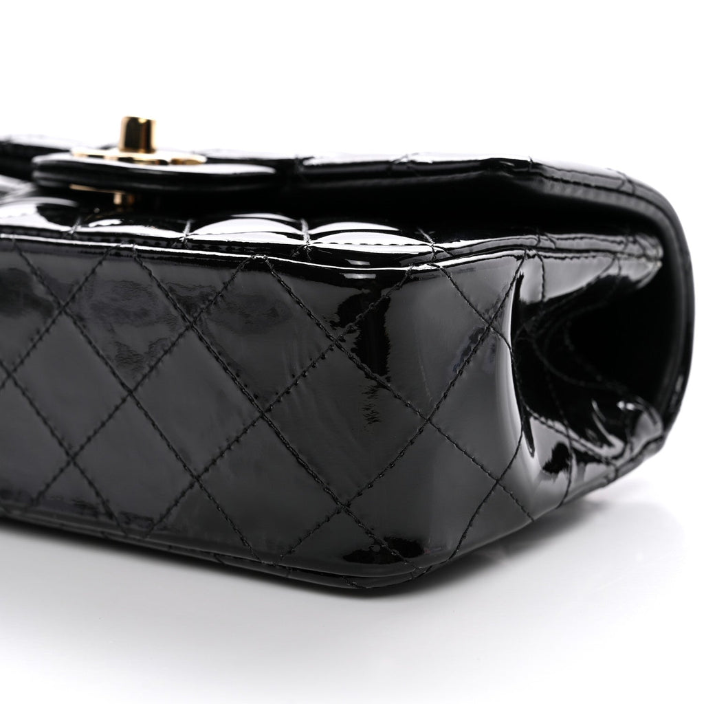 Patent Quilted Mini Top Handle Rectangular Flap Black