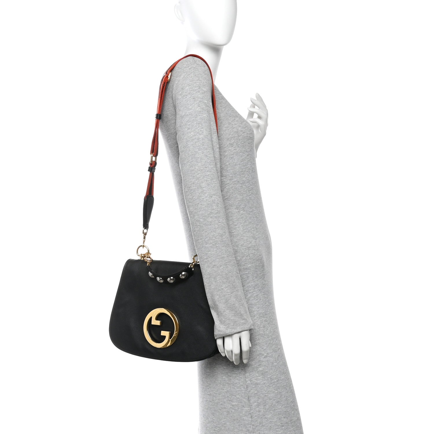 Roxy Calfskin Web Medium Studded Blondie Shoulder Flap Bag Black