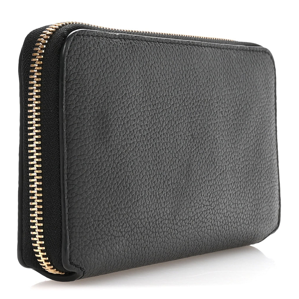 Grained Calfskin Marcie Long Zip Around Wallet Black