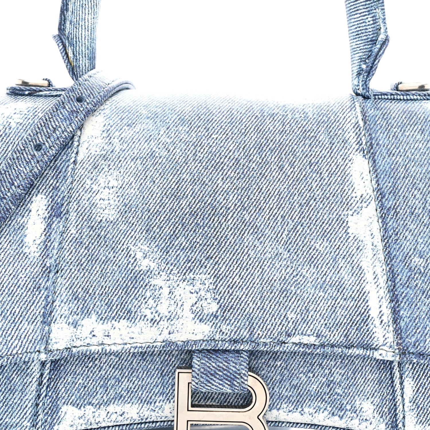 Nappa Denim Printed Small Hourglass Top Handle Bag Denim Blue