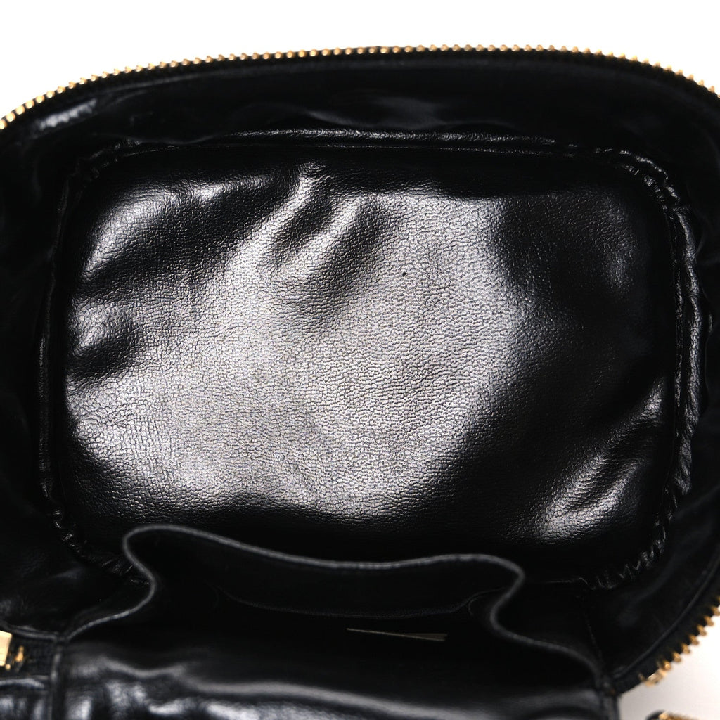 Lambskin Diamond Stitched Top Handle Vanity Case Black