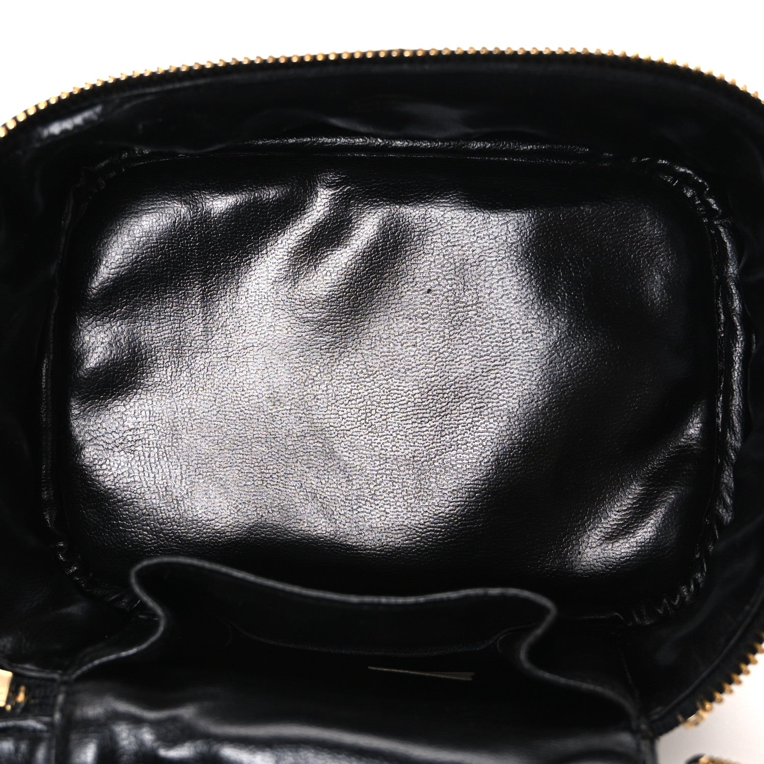 Lambskin Diamond Stitched Top Handle Vanity Case Black