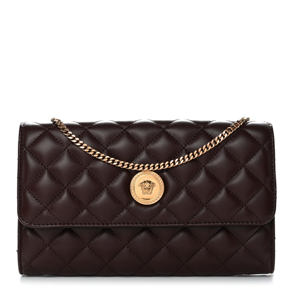 Lambskin Quilted Medusa Wallet On Chain Crossbody Chocolate