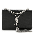 Calfskin Crocodile Embossed Small Classic Monogram Kate Tassel Satchel Black