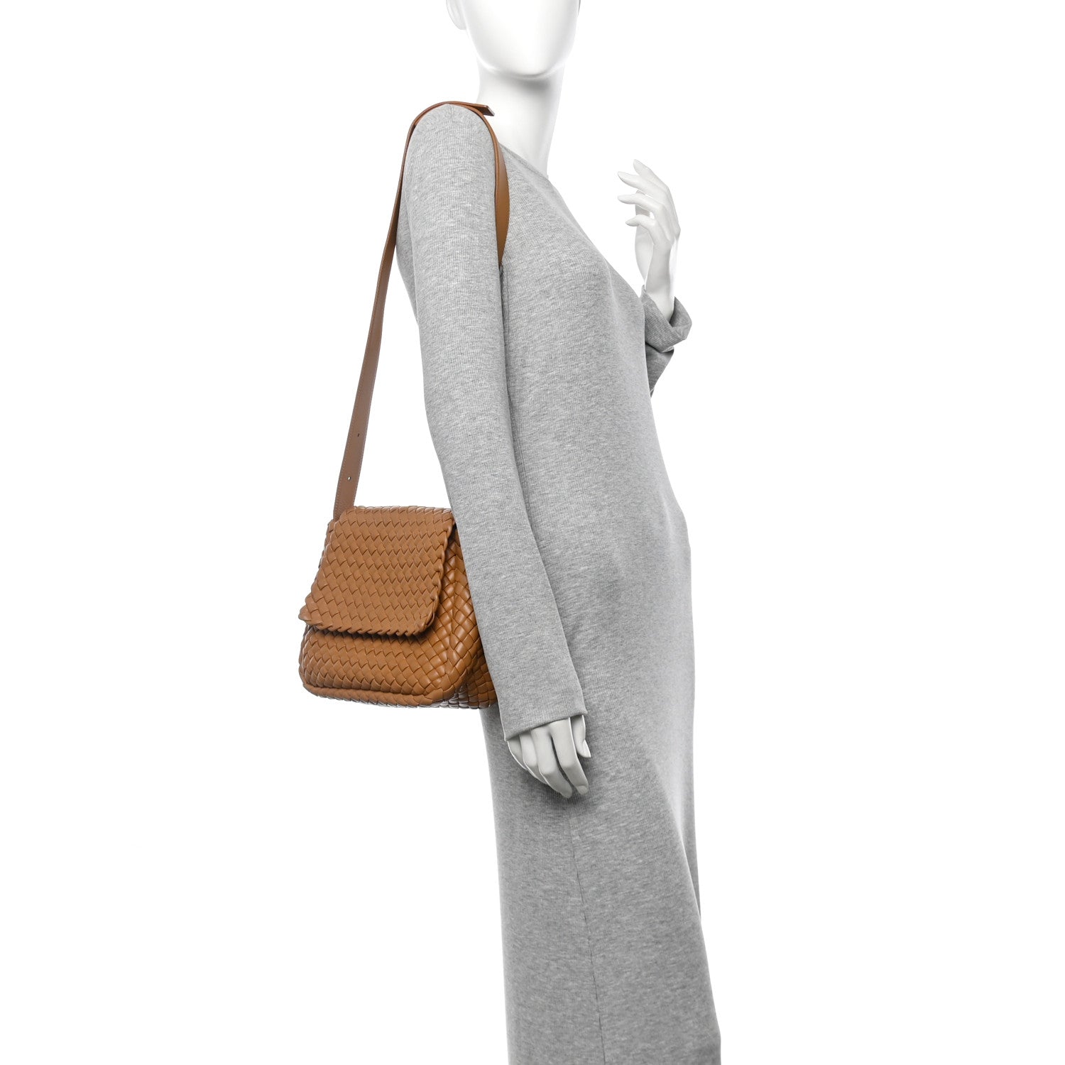 Nappa Intreccio Padded Small Cobble Shoulder Bag Caramel