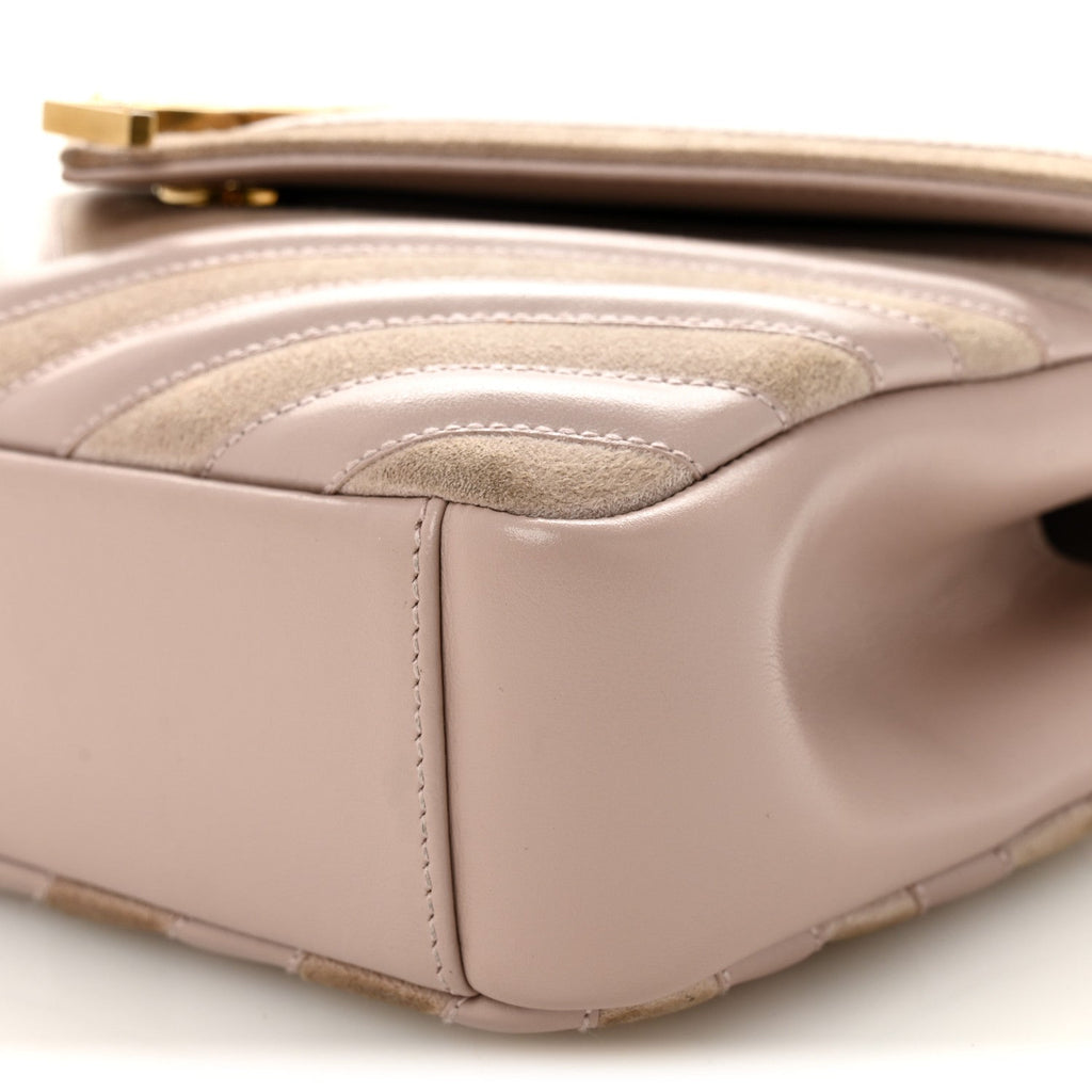 Calfskin Suede Matelasse Chevron Medium Monogram College Bag Rose Poudre