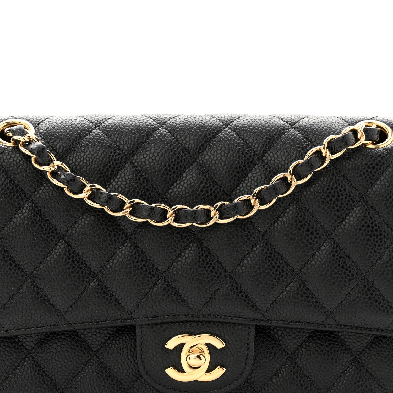 Caviar Quilted Medium Double Flap Black