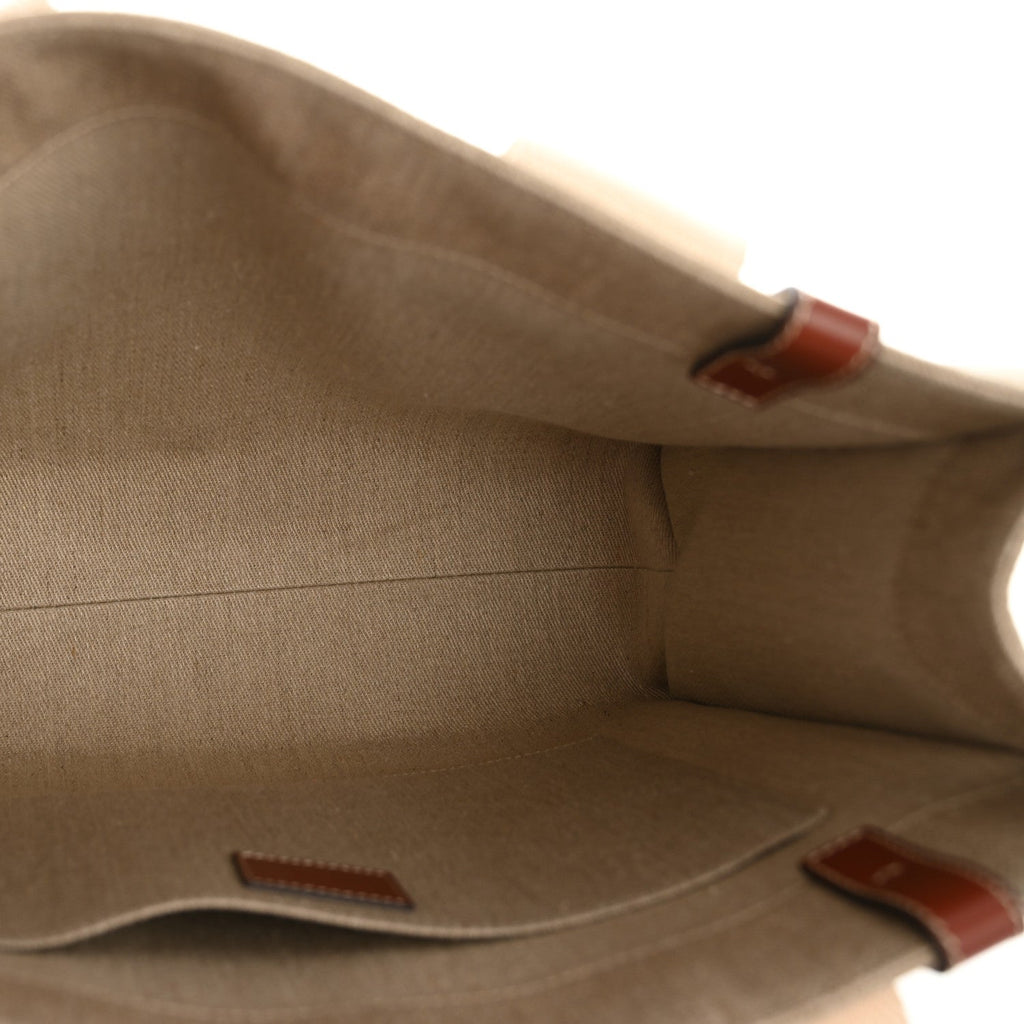 Linen Calfskin Medium Woody Ribbon Tote White Brown