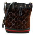 Velvet GG Monogram Textured Calfskin Web Bucket Bag Brown Black