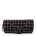 Tweed Quilted East West Camellia Clutch Black Pink