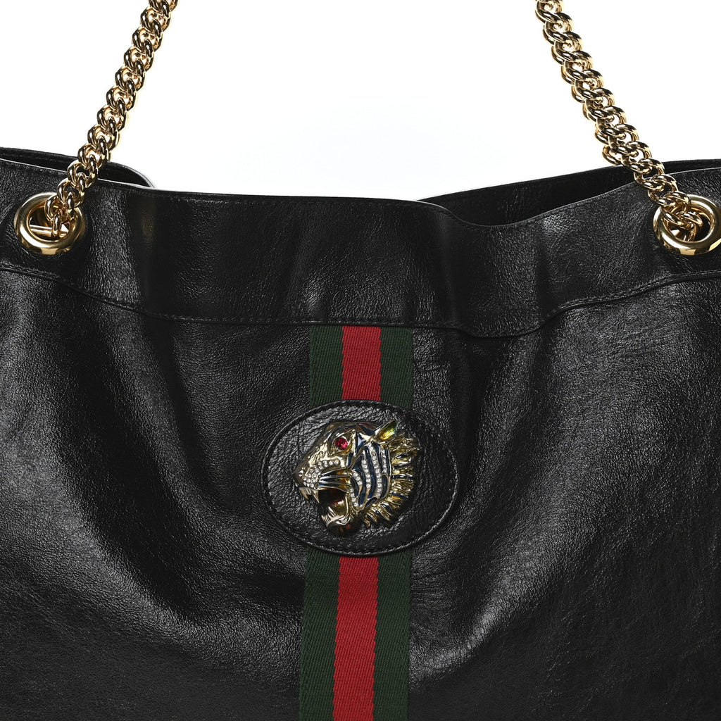 Calfskin Large Rajah Chain Tote Black