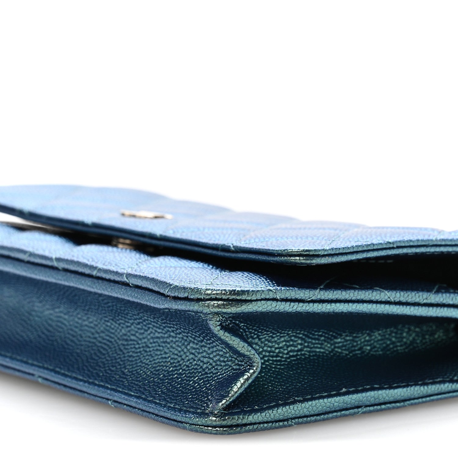 Iridescent Caviar Quilted Wallet on Chain WOC Dark Blue
