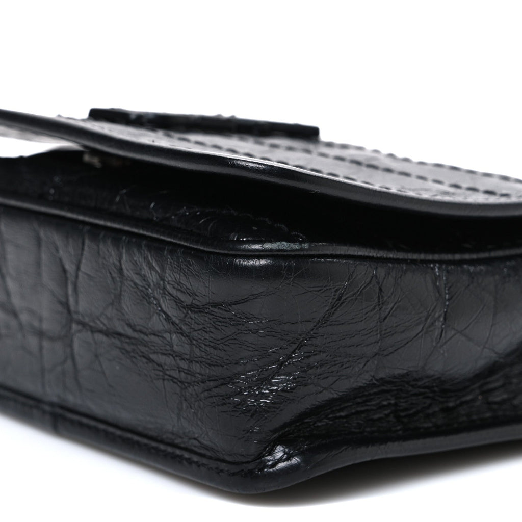 Crinkled Calfskin Matelasse Monogram Niki Chain Wallet Black
