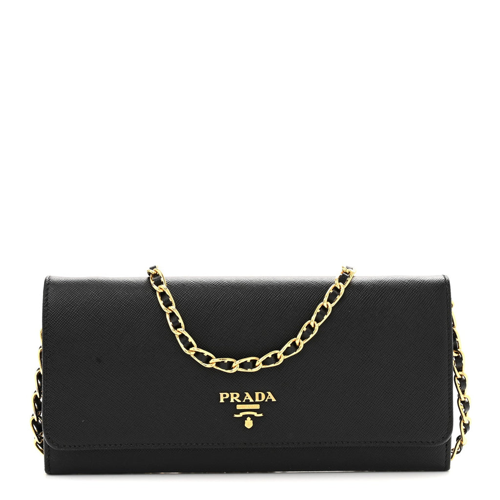 Saffiano Metal Oro Chain Wallet Black
