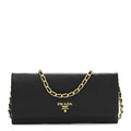 Saffiano Metal Oro Chain Wallet Black