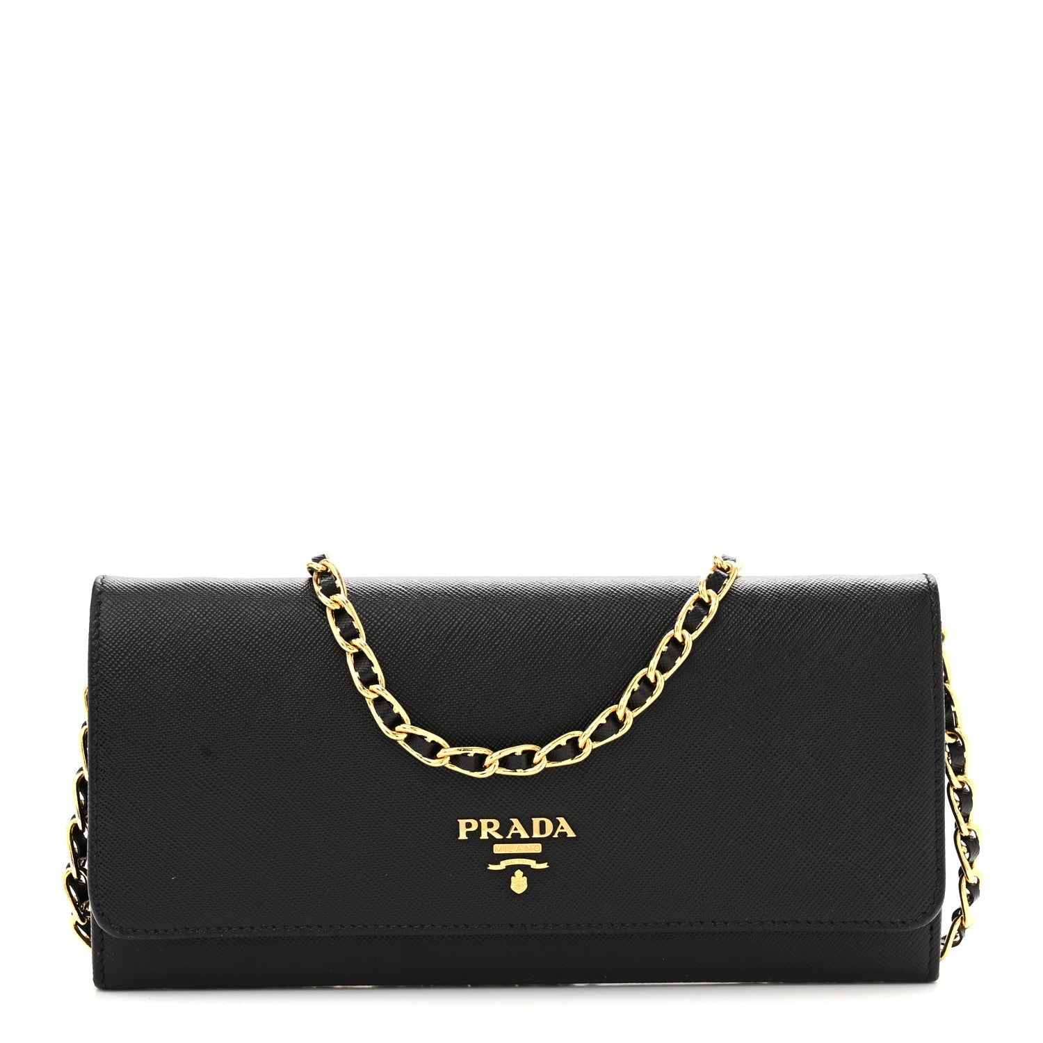 Saffiano Metal Oro Chain Wallet Black