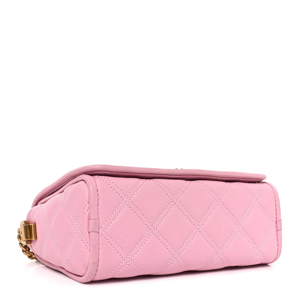 Grained Calfskin Quilted Double Stitched Small The Status Shoulder Bag Pink