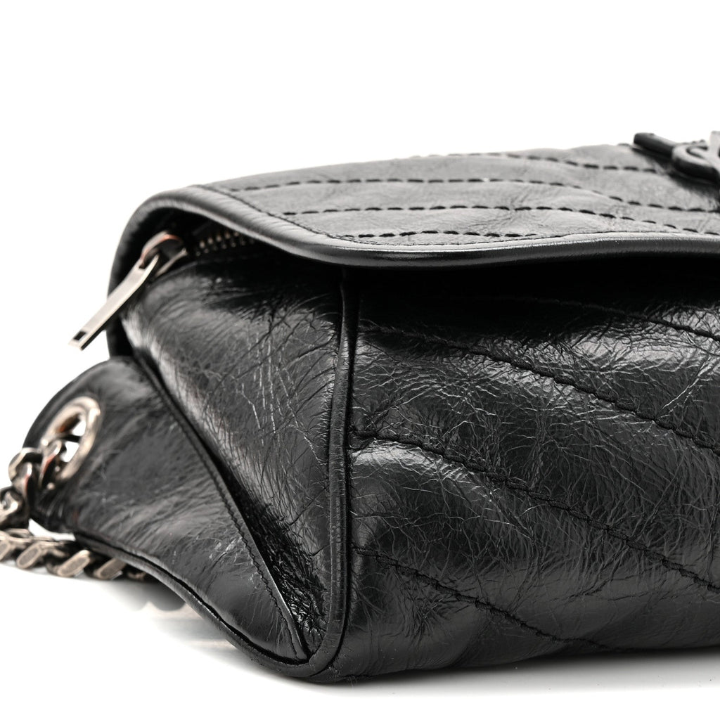 Crinkled Calfskin Matelasse Monogram Niki Body Bag Black