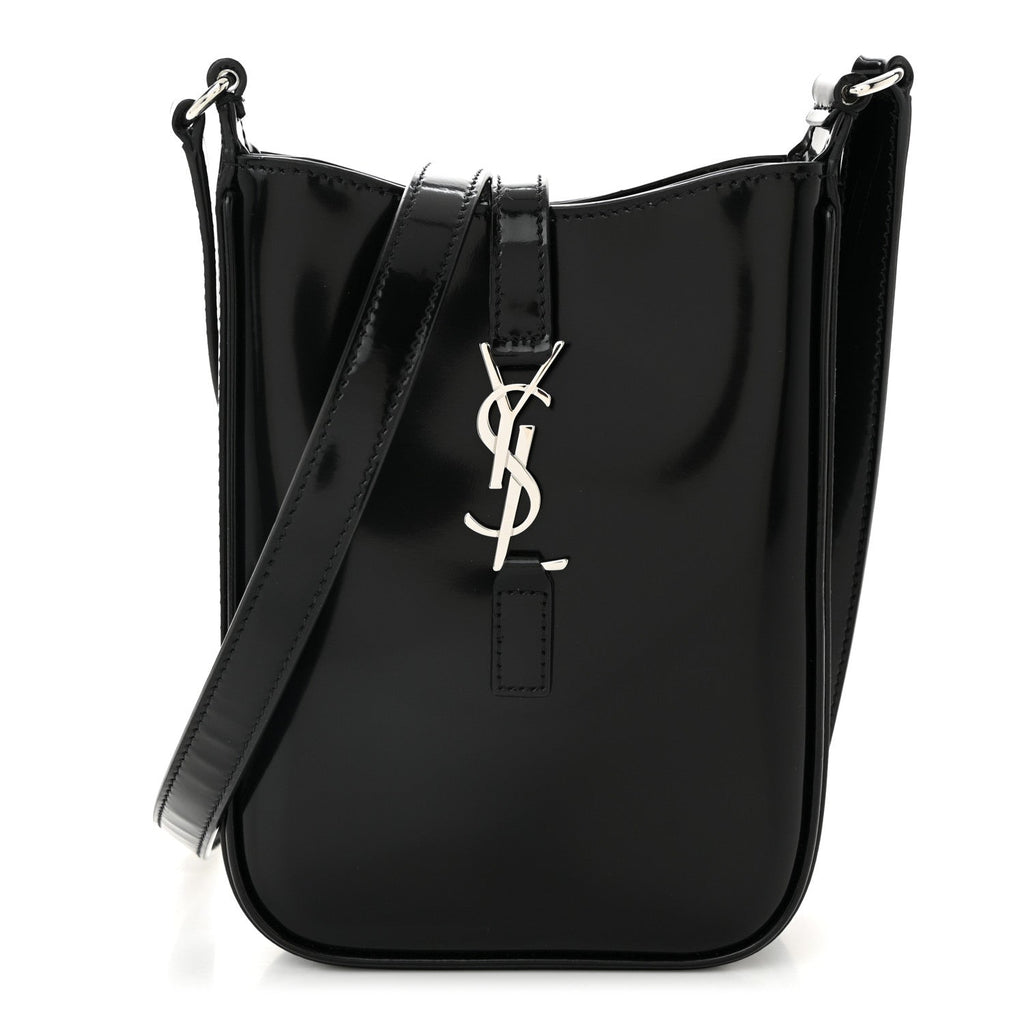 Patent Calfskin Mini Le 5 A 7 Vertical Hobo Black