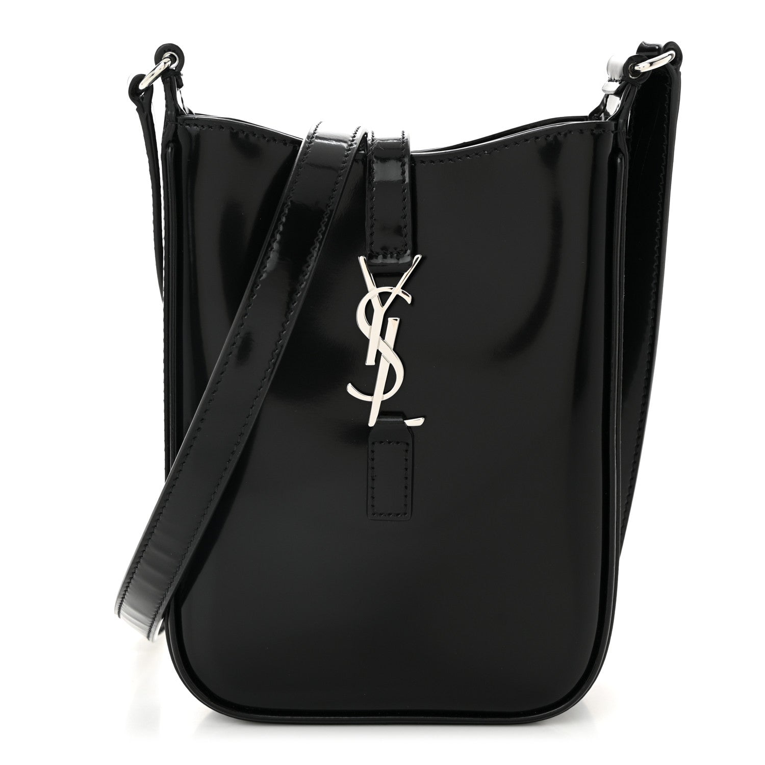 Patent Calfskin Mini Le 5 A 7 Vertical Hobo Black