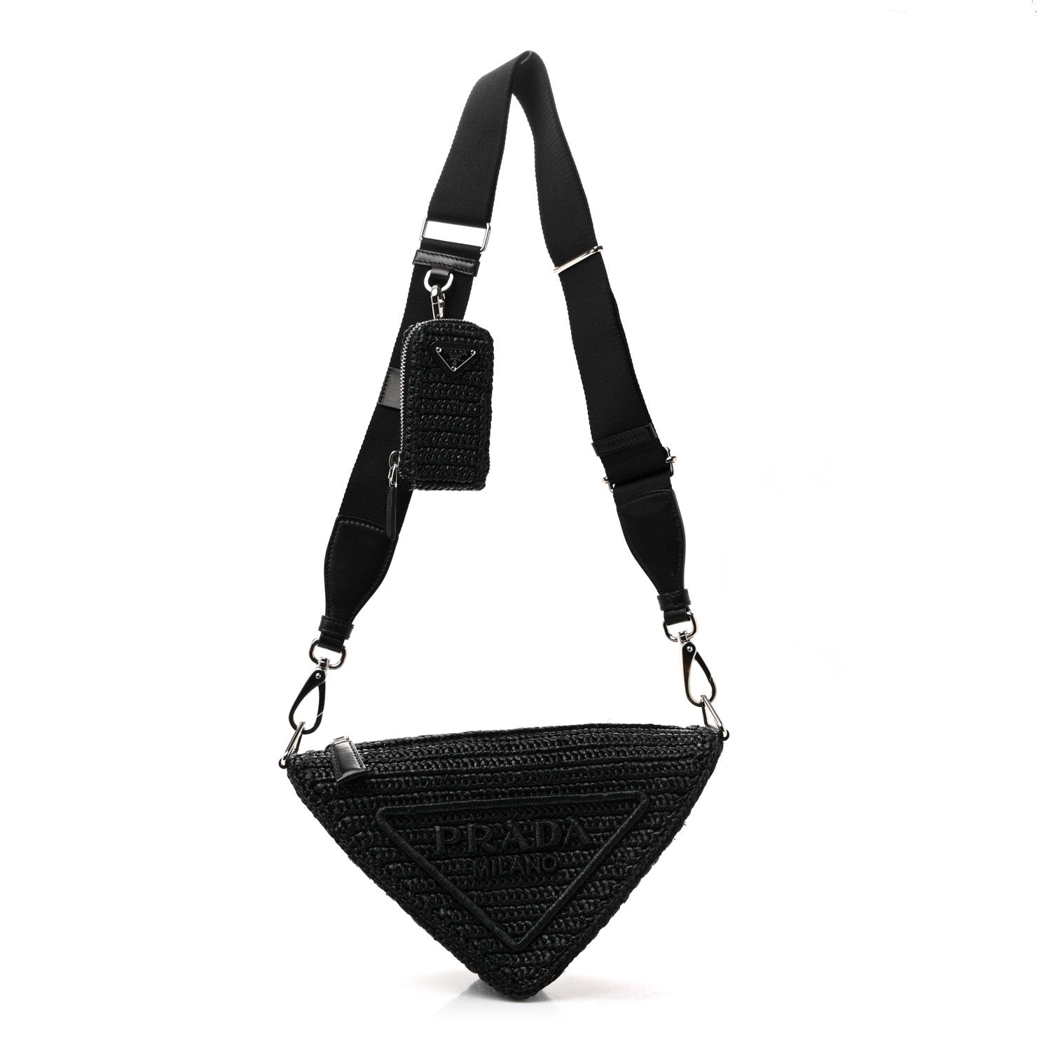 Yarn Raffia Effect Crochet Triangle Shoulder Bag Black