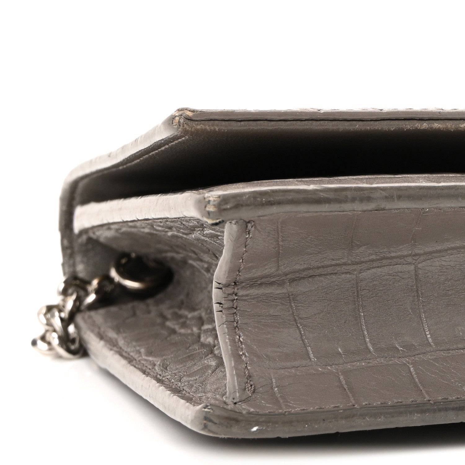 Calfskin Crocodile Embossed Kate Monogram Tassel Chain Wallet Fog