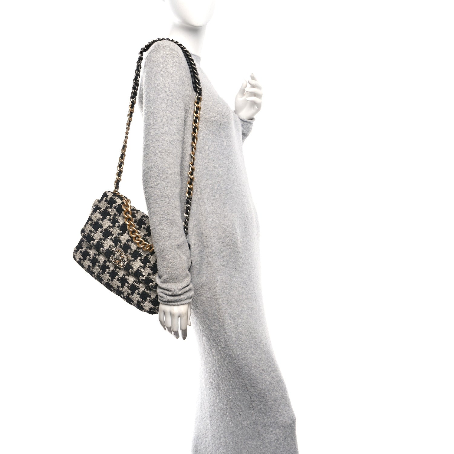 Tweed Quilted Large Chanel 19 Flap Black Ecru White