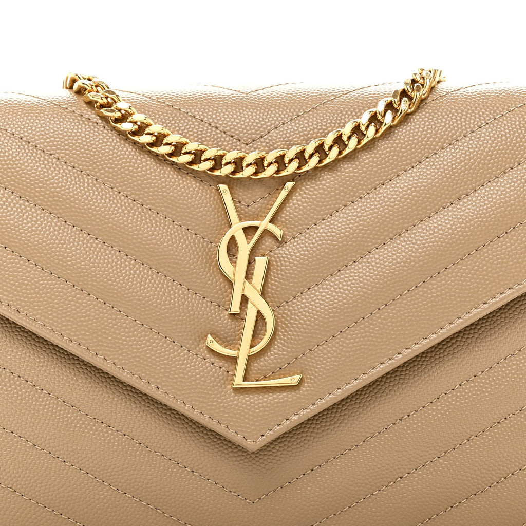 Grain De Poudre Matelasse Chevron Monogram Chain Wallet Dark Latte