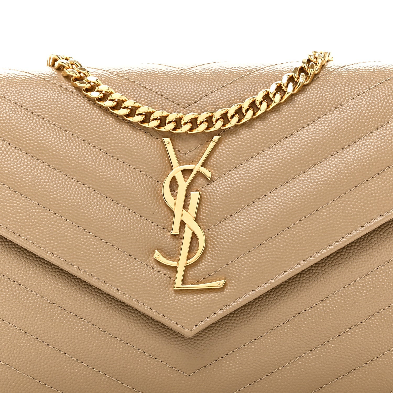 Grain De Poudre Matelasse Chevron Monogram Chain Wallet Dark Latte