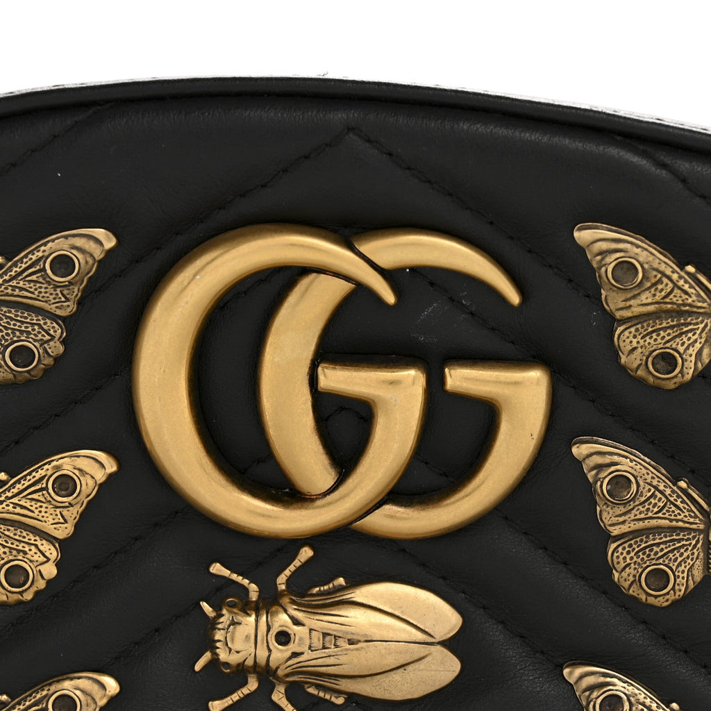 Calfskin Matelasse Animal Studs GG Marmont Belt Bag 85 34 Black